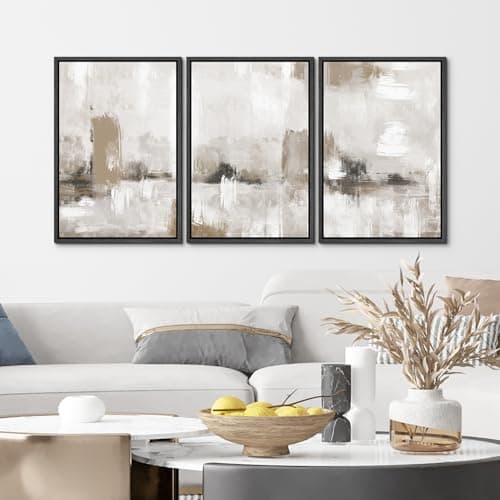 SIGNFORD Framed Canvas Print Wall Art Set Pastel Grunge Paint Stroke Collage Abstract Shapes Illustration Modern Art Decorative Nordic Minimal Zen for Living Room, Bedroom, Office - 16"x24"x3 Black — view 3