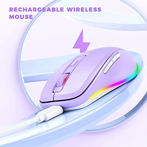 PEIOUS Wireless Mouse Jiggler - LED Wireless Mice with Build-in Mouse Mover, Rechargeable Moving Mouse for Laptop with Undetectable Random Movement Keeps Computers Awake - Purple — view 3