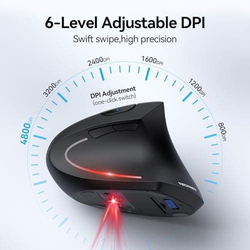 TECKNET Ergonomic Mouse, Wireless Bluetooth Vertical Mouse, 4800 DPI Optical Tracking, 6 Adjustable DPI, Quiet Clicks, 2.4GHz with USB A Receiver, 12 Months Battery, 6 Buttons, Wide Compatibility — view 3