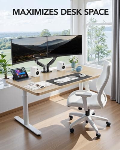HUANUO FlowLift™ Dual Monitor Stand, Fully Adjustable Gaming Monitor Desk Mount for 13–32″ Computer Screens, Full Motion VESA 75x75/100x100 with C-Clamp & Grommet Base, Each Arm Holds 4.4 to 19.8 lbs — view 7