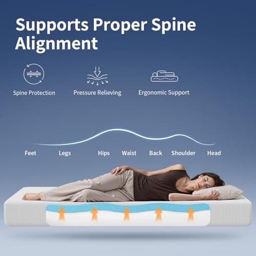 FDW | 8 Inch Twin Mattress | Medium Firm | Gel Memory Foam Mattress | White | Bed in a Box, CertiPUR-US Certified | Pressure Relief, Cooling Ventilated Foam | Washable Removable Cover — view 2