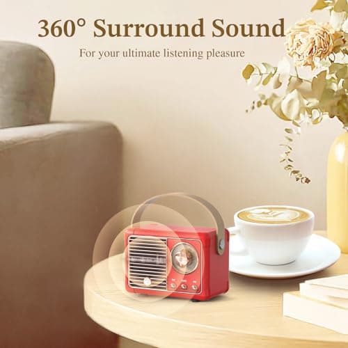 PRUNUS J-999 Retro Bluetooth Speaker,Vintage Decor,Mini Wireless Bluetooth Speaker,Cute Old Fashion Style Support USB/TF Card/AUX for Kitchen Desk Bedroom Office Party Outdoor(Red)