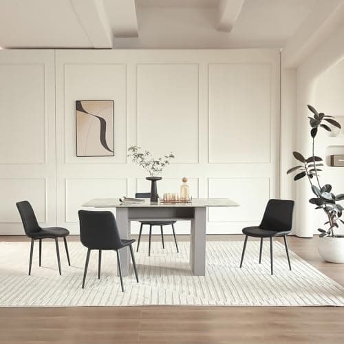 Ironalita Black Leather Dining Chairs Set of 4, Mid Century Modern Faux Leather Kitchen & Dining Room Chairs, Comfortable Dinner Chair Kitchen Chair for Restaurant Living Room, Cafe, Home (4, Black)