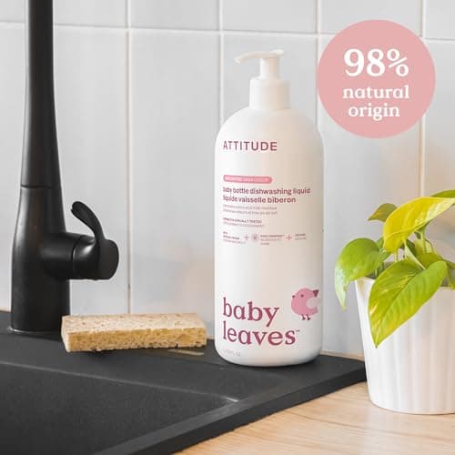 ATTITUDE Baby Bottle & Dish Soap, EWG Verified Bottle Cleaner, Fragrance Free & Dye Free, Removes Milk Residue & Grease, Vegan, Unscented, 1 Liter — view 2