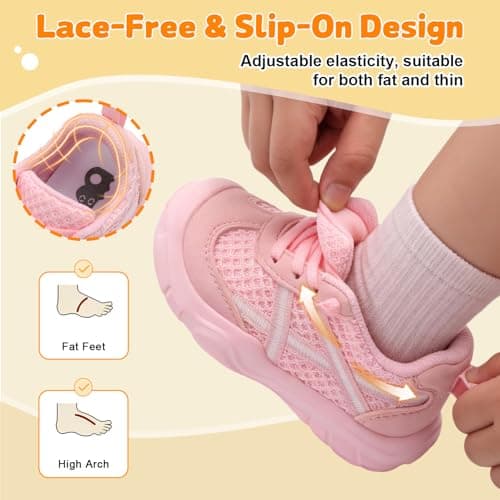 Besroad Sneakers for Boys Girls Kids Barefoot Running Walking Shoes Wide Toe Slip On Sneakers Breathable Lightweight Fashion Casual Tennis Shoes Pink 7 Toddler — view 3