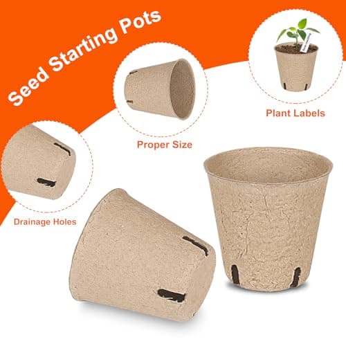 JNYONG 60 Packs 3.15 Inch Peat Pots,Biodegradable Pots for Seedlings with Drainage Holes, Garden Germination Nursery Pots with 50Pcs Plant Labels — view 2