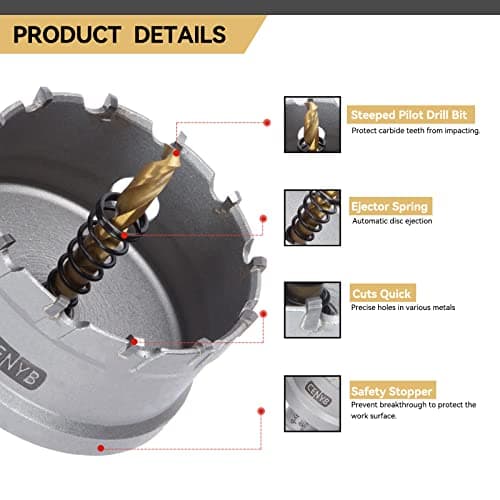 CENYB 2-11/16" (68mm) Tungsten Carbide Tipped Hole Saw with 2Pcs Titanium-Plated Pilot Drill Bits for Metal, Steel, Iron, Wood, Plastic — view 3