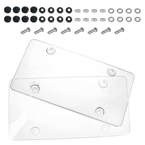 CCHRN 2 PCS License Plate Frame Cover, 6"x12" Curved License Plate Protective Cover with Screws Caps Kit, Unbreakable Front Rear Car Tag Frame for Most Vehicles, Car Accessories (Transparent)