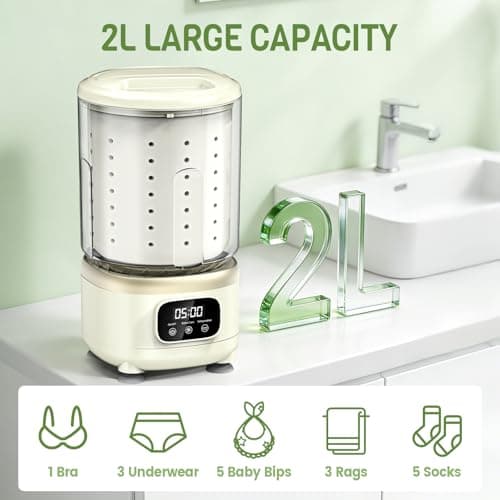 Mini Washing Machine,3 Modes (Wash, Rinse & Spin), Portable Washer with Drain Hose &Spin Basket,Cordless, Gentle Cleaning for Underwear, Socks, Baby Items, for Travel, Camping, Dorm & Trips (2L) — view 3