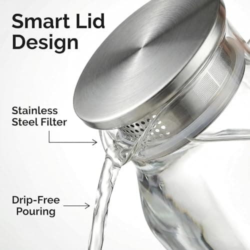 SYDALARAW 2 Liter Glass Pitcher with Lid and Handle, 68 oz Square Borosilicate Water Jug for Fridge, Wide Mouth Carafe with Strainer for Iced Tea, Juice, Milk, Hot or Cold Drinks — view 3