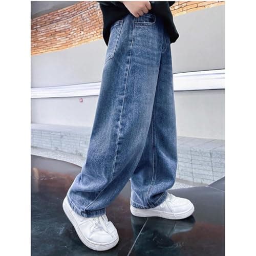 Baggy Jeans Boys Y2K Straight Wide Leg Denim Pants Kids Casual Elastic Waist Loose Trousers Pocket Streetwear Vintage Clothes (CA/US, Age, 15 Years, 16 Years, Light Blue) — view 4