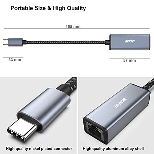 BENFEI USB-C to Ethernet Adapter, USB Type-C (Thunderbolt 3/4) to RJ45 Gigabit Ethernet LAN Network Adapter Compatible with iPhone 15 Pro/Max, MacBook Pro/Air 2023, iPad Pro,iMac, S23, XPS 17 and More — view 5