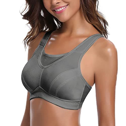 WingsLove High Impact Sports Bras for Women Full Coverage Wirefree Non Padded Workout Bras Full Support Plus Size Bra(Grey,38DD)