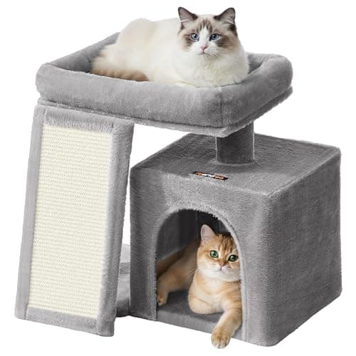 Feandrea Small Cat Tree, Cat Tower Condo for Kittens, Scratching Ramp, Top Perch, Cave, 50.2 x 30 x 44.6 cm, Dove Gray UPCT010GD01