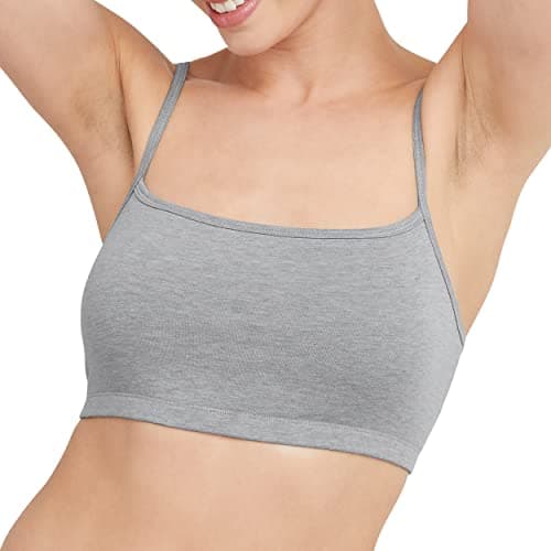 Hanes Womens Cropped Bralette, Breathable Pullover Bra, Crop Top, Solid Or Assorted, 3-pack Bra, Sky Grey Heather/Concrete Heather/White, Medium US