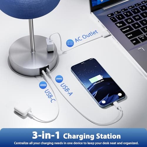 Blue Touch Lamps for Nightstand Set of 2 - Bedside Table Lamp for Bedroom with Dual USB Ports & AC Outlet, 3-Way Dimmable Lamps for Living Room Boys Room, Night Light with 5000K Daylight Bulbs — view 4