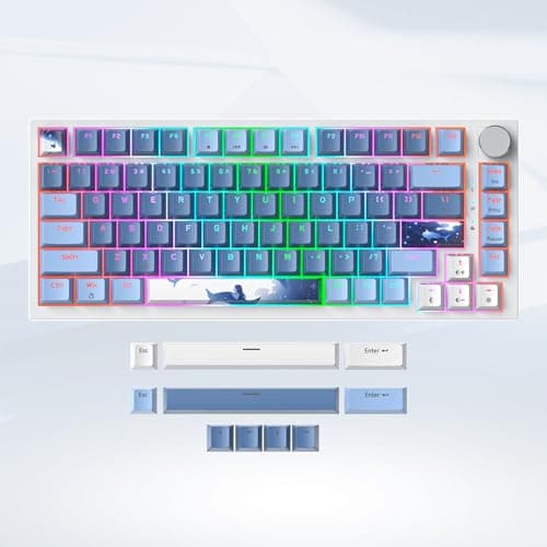 SbocKeeb 75 Percent Keyboard Gasket-Mounted with Sound Absorbing Pads, 82-Key Compact Wired RGB Mechanical Gaming Keyboard Hot-Swap Socket for Mac/Win, Fog Blue — view 5