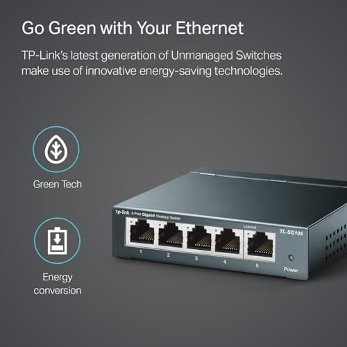 TP-Link TL-SG105, 5 Port Gigabit Unmanaged Ethernet Switch, Network Hub, Ethernet Splitter, Plug & Play, Fanless Metal Design, Shielded Ports, Traffic Optimization — view 4