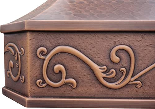 SINDA 16 Gauge Solid Copper Stove Range Handcrafted by Craftsmen, Includes Commercial Grade Hood Vent, Lighting, Fan Motor and Baffle Filter, High CFM, H3LW3642, 36"W x 42"H — view 3