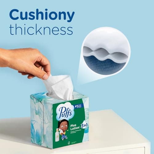 Puffs Facial Tissues Plus Lotion, 1 Cube Box, 48 Facial Tissues per Box, Allergies and Colds (Packaging May Vary) — view 5