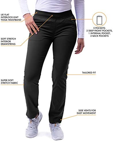 Adar Pro Core Classic Scrub Set for Women - Tailored V-Neck Scrub Top & Tailored Yoga Scrub Pants - P9100P - Black - XXS — view 3