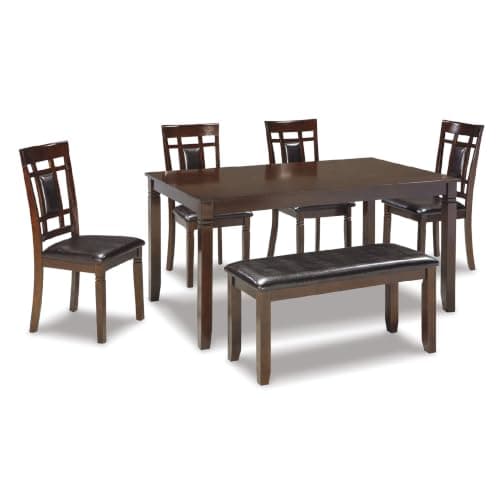 Signature Design by Ashley Bennox 6 Piece Dining Set with Upholstered Bench, Table & 4 Upholstered Chairs, Seats 6, Wood, Brown