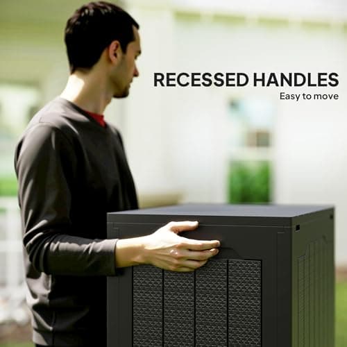 Outsunny 28 Gallon Deck Box, Resin Outdoor Storage Box with Handles, Waterproof and UV Resistant Storage Container for Garden Tools and Pool Supplies, Black — view 3