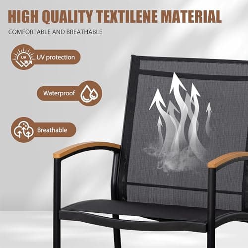 Shintenchi 3 Piece Outdoor Rocking Bistro Set, Textilene Fabric Small Patio Furniture Set, Front Porch Rocker Chairs Conversation Set with Table for Lawn, Garden, Balcony, Poolside (Black) — view 4