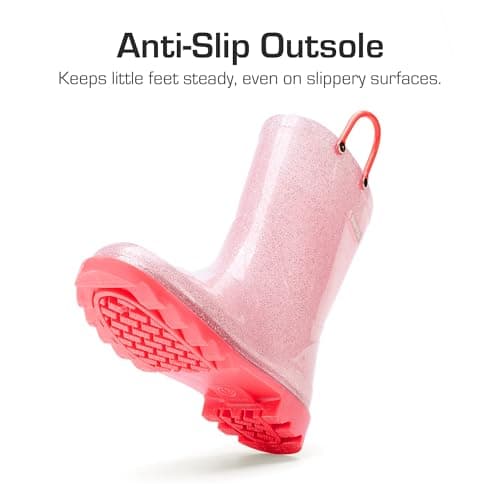 DREAM PAIRS Kids Rain Boots Glitter Boys Girls with Easy-on Handles Sparkly Waterproof Boots Outdoor Playing Rain Boots Toddler Unisex-Child,Size 1 Little Kid,Pink,KKEMRB2501 — view 3