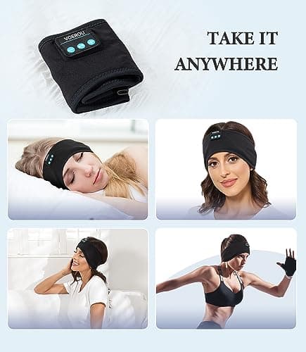 Sleep Headphones, Voerou Adjustable Bluetooth Headband Headphones, Ultra-Long Play Time Sleeping Headphones with Built in HD Hi Fi Speakers, Perfect for Sleep, Workout, Tennis, Yoga, Travel, Insomnia — view 6