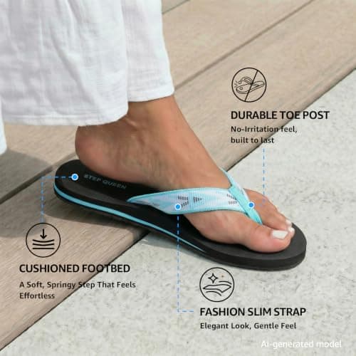 Flip Flops Women for Arch Support Summer Beach Thong Sandals Black Size 8 — view 6