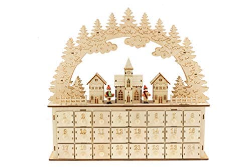 Clever Creations Wooden Christmas Advent Calendar, Countdown to Christmas, LED Holiday Decoration, Battery Operated, Church Village