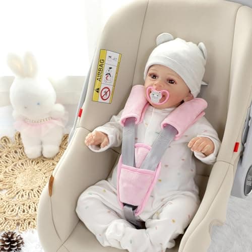 SWESEN Baby Car Seat Strap Covers, 3 Piece Soft Car Seat Strap Shoulder Pads for Baby Girls Boys, Double-Sided Use carseat Straps Covers for Stroller, Car Seats, Pushchair, Pink — view 4