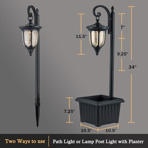 Yonaveil Solar Lamp Post Light with Planter, Outdoor Solar Lights with Crackle Glass, Matte Black Outdoor Flower Pots, Solar Post Lights Waterproof for Porch Garden Patio — view 4