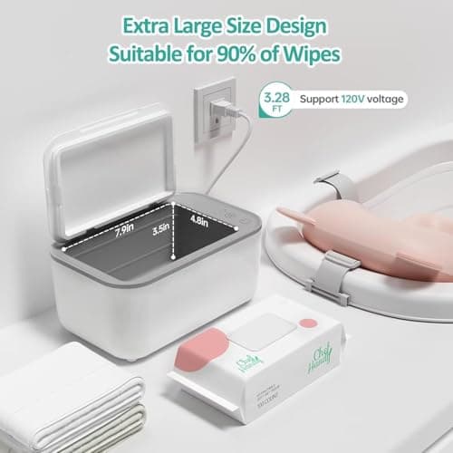Chefhandy Baby Wipe Warmer, 3-Level Temperature Control, Silent & Even Heating, Large Capacity Wipes Dispenser for Babies & Adults, White — view 3