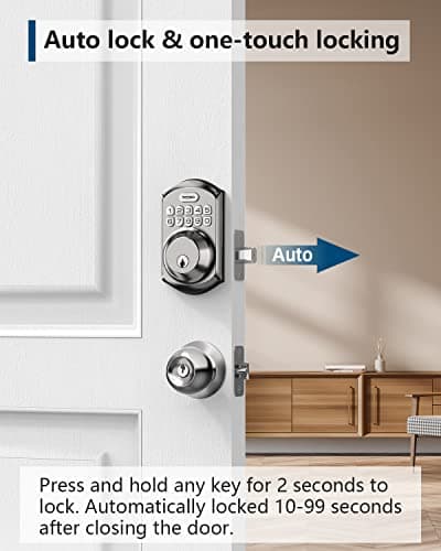 TEEHO TE001 Keyless Entry Door Lock with Keypad - Smart Deadbolt Lock for Front Door with 2 Keys - Auto Lock - Easy Installation - Satin Nickel — view 2
