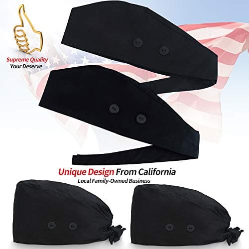 ABAMERICA Working Caps with Button and Sweatband, Adjustable Working Hats for Women Men, One Size(Tie Back or Toggle), A-90 2pack Black+ Black, 1-2 — view 5