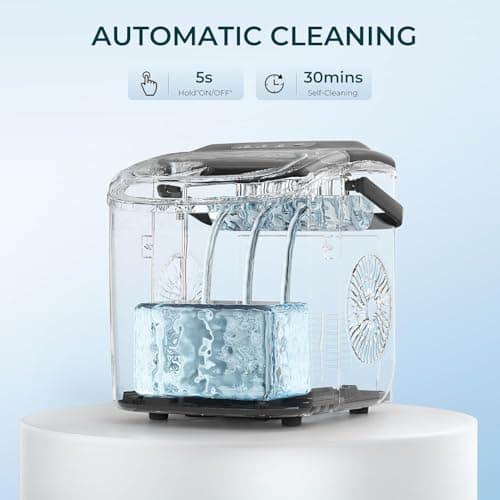 EUHOMY Countertop Ice Maker Machine with Handle, 26.4lbs Per Day, 9 Ice Cubes Ready in 6 Mins, Auto-Cleaning Portable Ice Maker with Basket and Scoop, for Home/Kitchen/Camping/RV (Black) — view 4