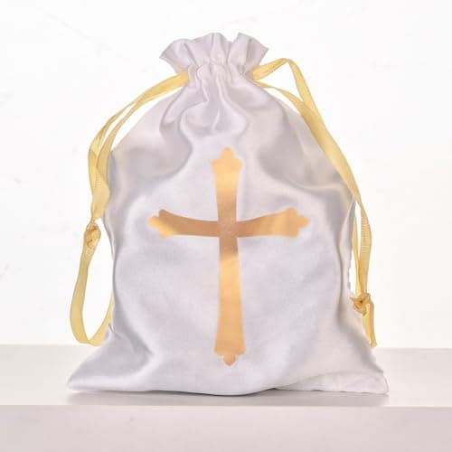 Merroyal Glass Pearl First Communion Rosary with Chalice Centerpiece and Ornate Crucifix, Boys and Girls, Includes Holy Cup Metal Gift Box and Satin Drawstring Bag, 18.5 Inches, Glass Pearl, glass — view 4