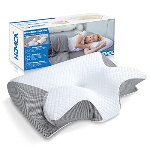 HOMCA Memory Foam Pillow, 2 in 1 Cervical Pillow for Neck Pain Relief, Ergonomic Neck Support Pillows for Side Back Stomach Sleepers with Breathable Pillowcase (Gray)