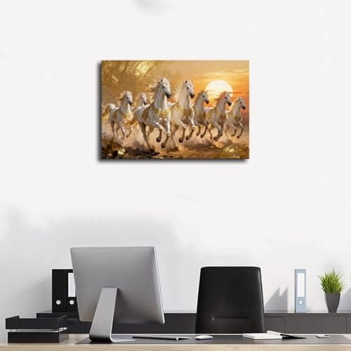 Seven Running Horses Painting Vastu Wall Art Poster 7 Lucky Horse Pictures 30 Canvas Poster Bedroom Decor Landscape Office Room Decor Gift Frame-style24x36inch(60x90cm) — view 2