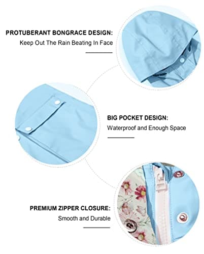 SOLOCOTE Kids Rain Jacket Hooded Lined Rubber RainCoats for Girls Boys Waterproof Windproof, 180806 Light Blue 9-10Y — view 5