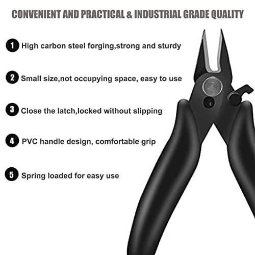 BOENFU 3.5 Inches Mini Cutter with Lock, Flush Cutters, Small Wire Snips, Micro Wire Cutter with Spring, Black — view 5