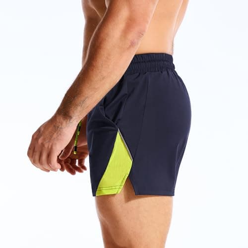 BROKIG Men's LightArmor Bodybuilding Gym Shorts with Zip Pocket,3" Quick Dry Summer Running Shorts for Workout Tennis(Navy Blue,Small) — view 4
