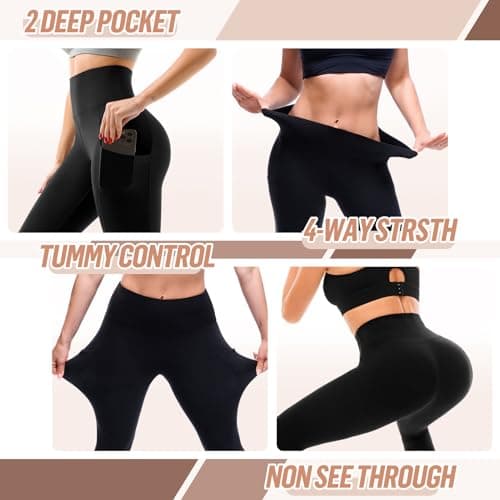 SINOPHANT High Waisted Leggings with Pockets Women, Full Length Capri Buttery Soft Stretchy Yoga Pants(Capri Black,S-M) — view 3