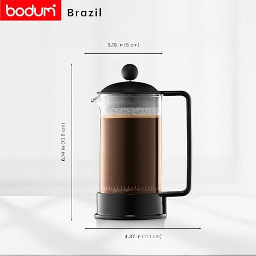 Bodum 12oz Brazil French Press Coffee Maker, High-Heat Borosilicate Glass, Black - Made in Portugal — view 2