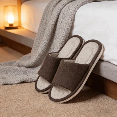 Dokela Mens Open Toe House Slippers Breathable Slip-on Indoor Slippers