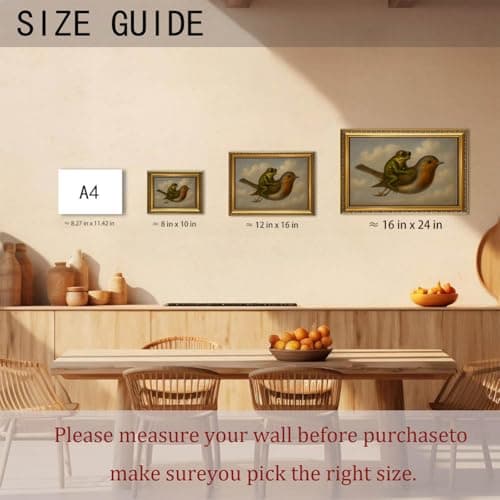 WZGZXU Gold Framed Wall Art Vintage Pictures Wall Decor Frog Riding Bird Canvas Art Funny Paintings Animal Prints Antique Artwork For Living Room Bedroom 8x10in — view 5