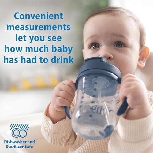 Dr. Brown's Milestones Baby's First Straw Cup, Training Cup with Weighted Straw, 9oz/270mL, Dark Blue/Vintage Yellow, BPA Free, 6m+, 2 Pack — view 3