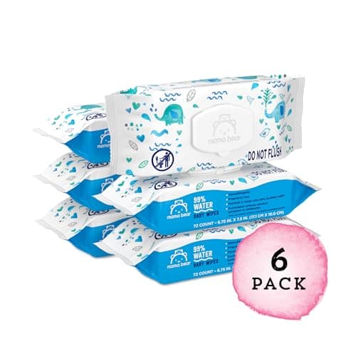 Amazon Brand - Mama Bear 99% Water Baby Wipes, Hypoallergenic, Fragrance Free,72 Count (Pack of 6) — view 7